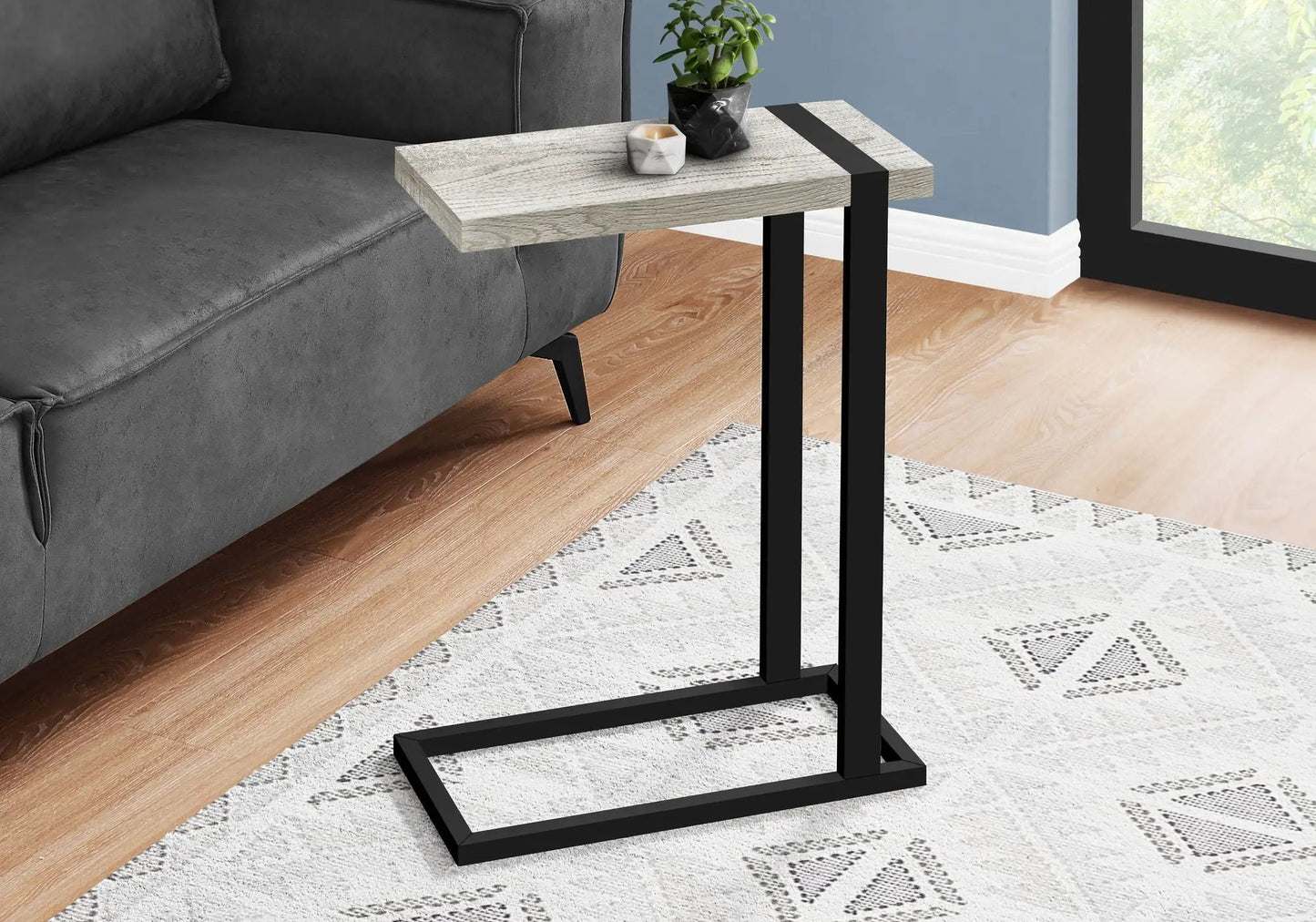 C Shaped Accent Table With Modern Wood Look