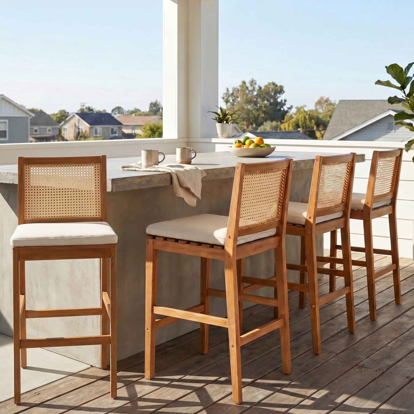 Kirkby Acacia Wood Outdoor Barstool with Cushion