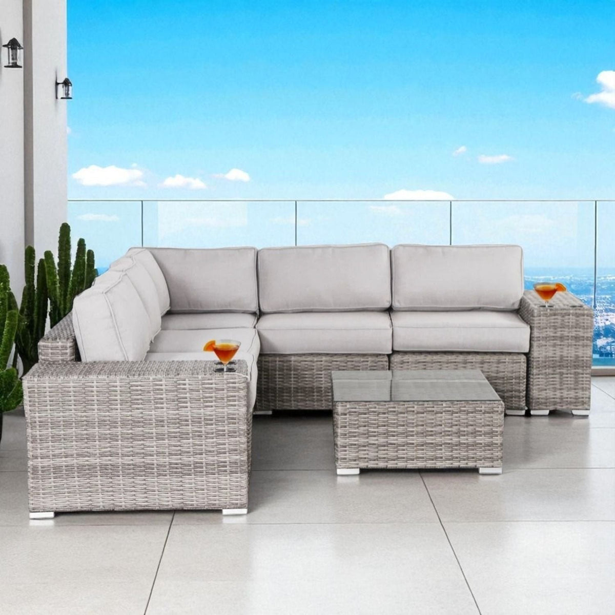 Modern patio rattan sectional set with cushions, 2-piece outdoor set by HouseOfZazla on Tampa Home & Garden Store
