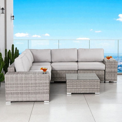 Modern patio rattan sectional set with cushions, 2-piece outdoor set by HouseOfZazla on Tampa Home & Garden Store
