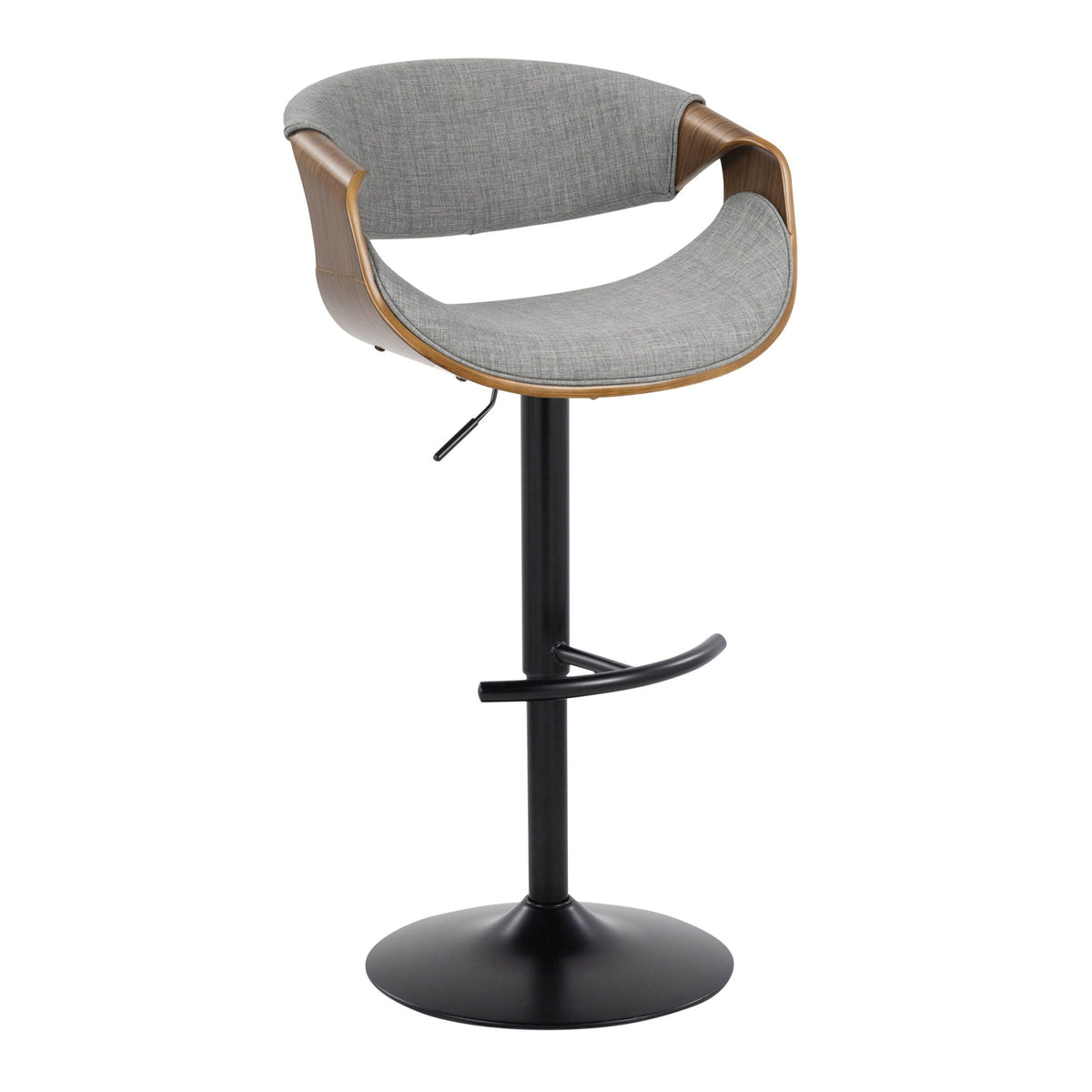 Mid century modern adjustable barstool with swivel, gray fabric cushion and wood shell on Tampa Home & Garden Store