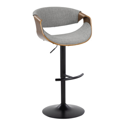 Mid century modern adjustable barstool with swivel, gray fabric cushion and wood shell on Tampa Home & Garden Store