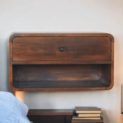Curve Upper Slot Floating Nightstand with Drawer