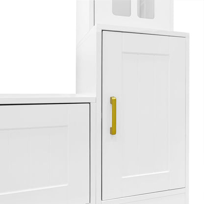 Wall unit entertainment center by HouseOfZazla in white with glass doors and gold handle on Tampa Home & Garden Store