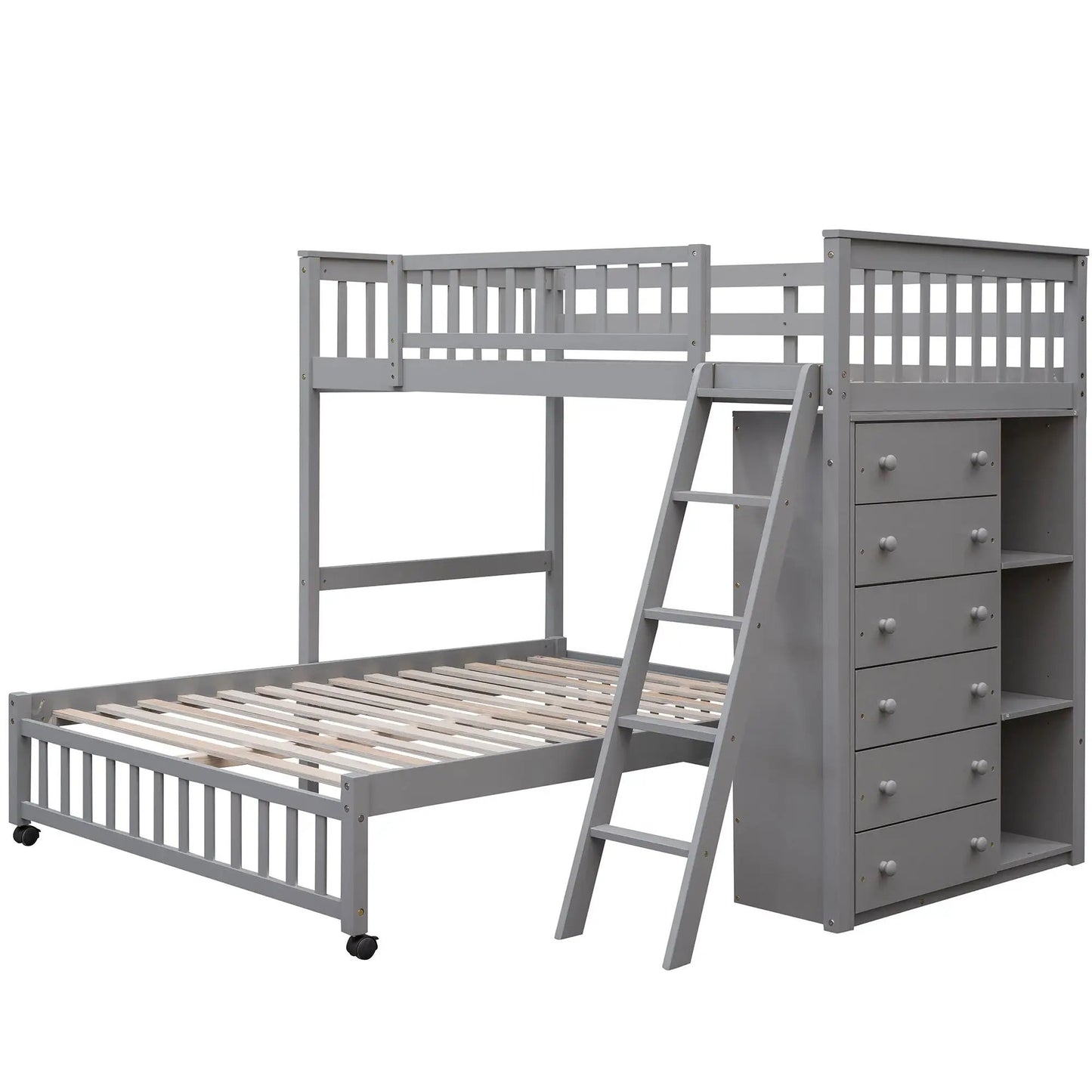 Gray bunk bed with 6 drawers and flexible shelves bottom bed on wheels by Unique Piece on Tampa Home & Garden Store