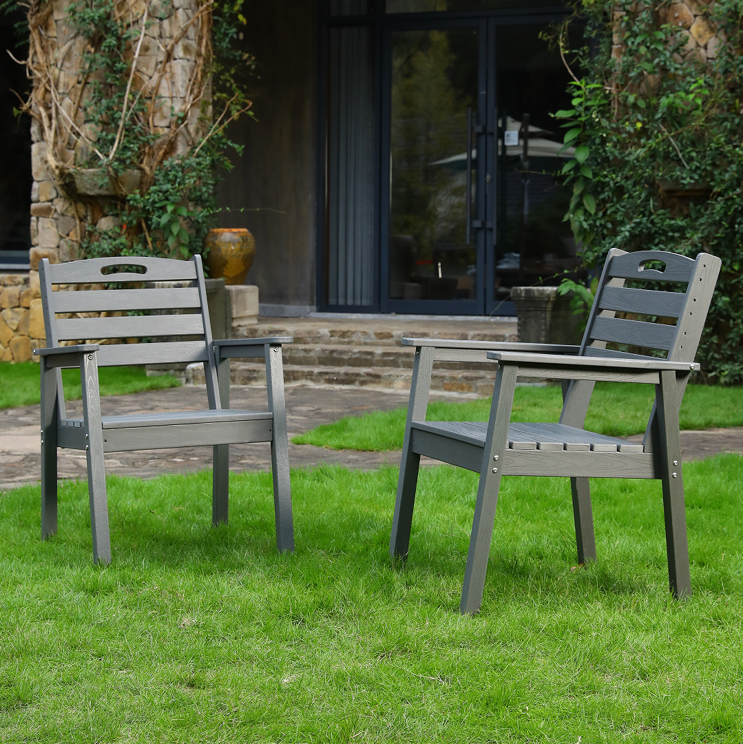 HDPE Outdoor Terrace Dining Chairs set of 2, gray slatted back and seat by HouseOfZazla on Tampa Home & Garden Store