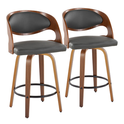 Pino mid-century swivel barstools, set of 2 with wood frame and black upholstery on Tampa Home & Garden Store