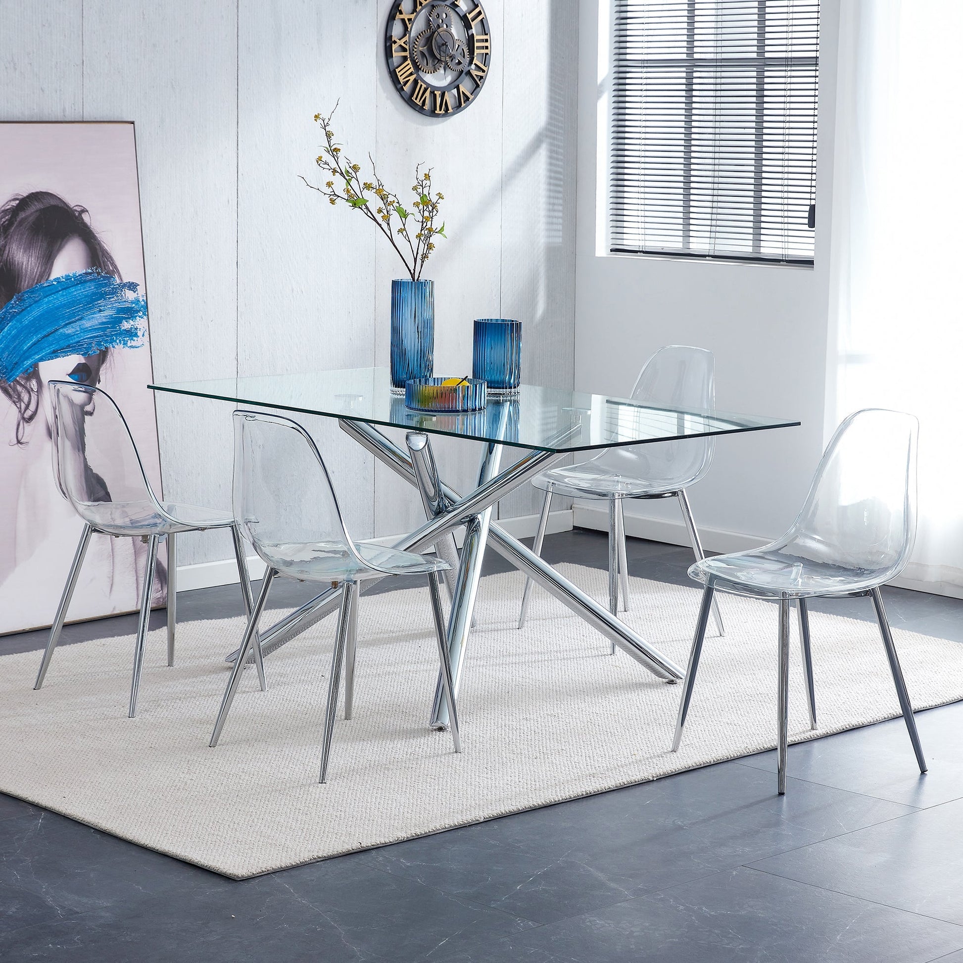 Modern Minimalist Transparent Dining Chair - 6-Piece Set in clear acrylic with metal legs on Tampa Home & Garden Store