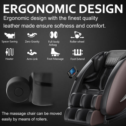HouseOfZazla massage chair recliner with zero gravity and full-body airbag in dark gray leather on Tampa Home & Garden Store