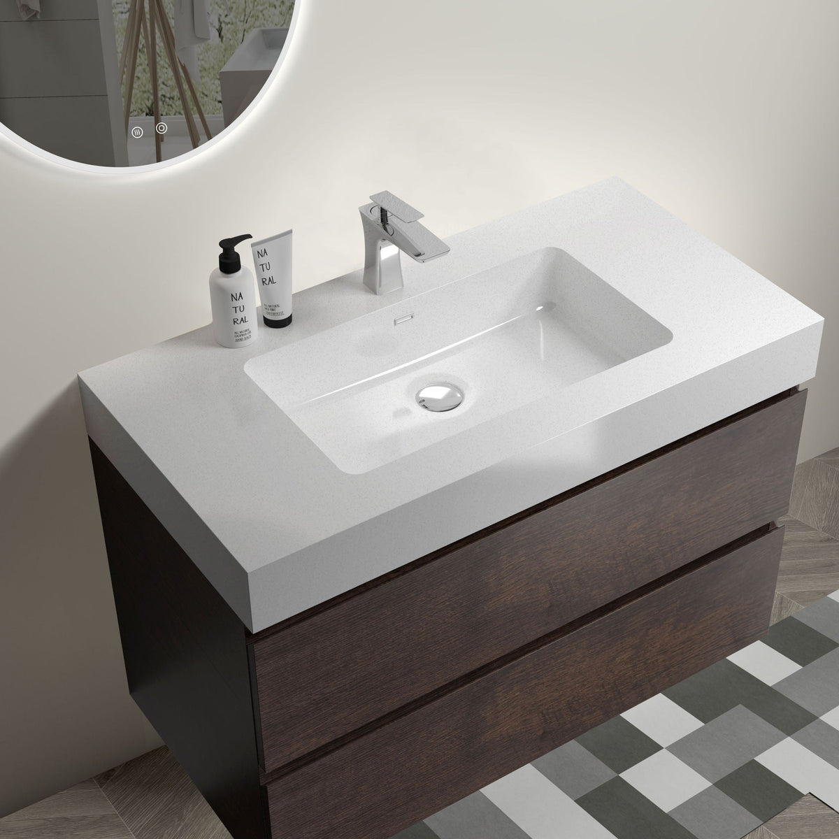 Alice wall-mounted vanity with integrated white sink, chrome faucet HouseOfZazla on Tampa Home & Garden Store