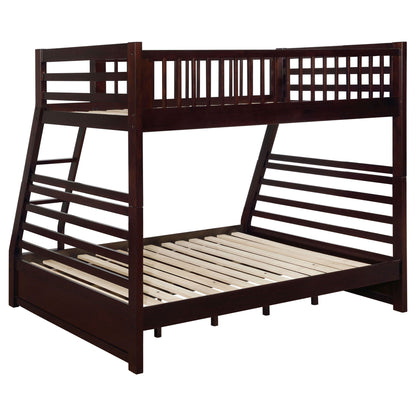 Newhall bunk bed with 2 drawers in dark espresso wood, left ladder, slatted rails on Tampa Home & Garden Store