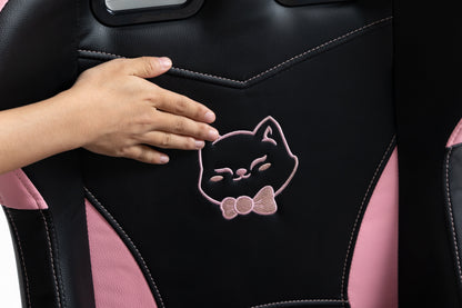 Cute Cat Gaming Chair by HouseOfZazla in black and pink leather with paw lumbar cushion on Tampa Home & Garden Store