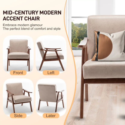Mid Century Modern Accent Chair with solid wood frame and beige upholstery on Tampa Home & Garden Store