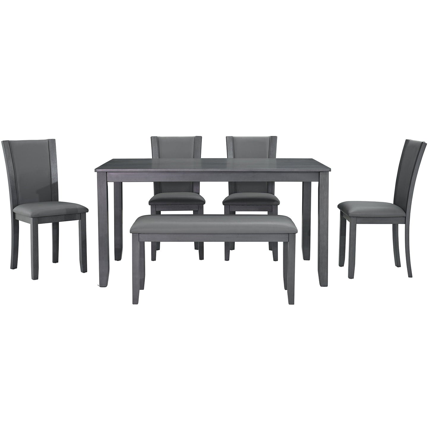Modern Gray Wood Dining Set With Bench and Chairs