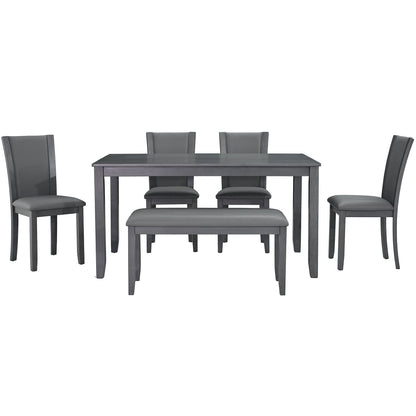Modern Gray Wood Dining Set With Bench and Chairs