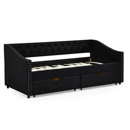 Upholstered tufted daybed with 2 drawers in black fabric by Unique Piece Furniture on Tampa Home & Garden Store