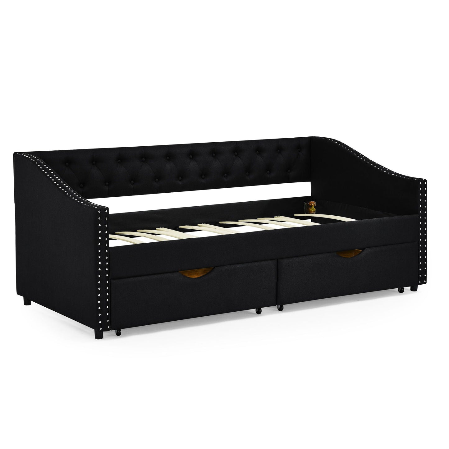 Upholstered Tufted Daybed with Storage Drawers
