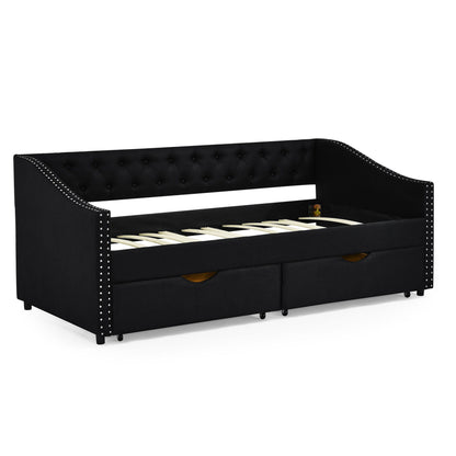 Upholstered Tufted Daybed with Storage Drawers