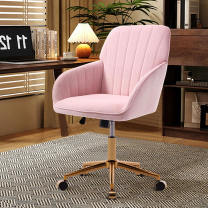 Adjustable ergonomic swivel office chair pink velvet with gold base by Unique Piece Furniture on Tampa Home & Garden Store
