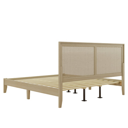 Solid wood California King bed frame with caned headboard in natural finish, HouseOfZazla on Tampa Home & Garden Store