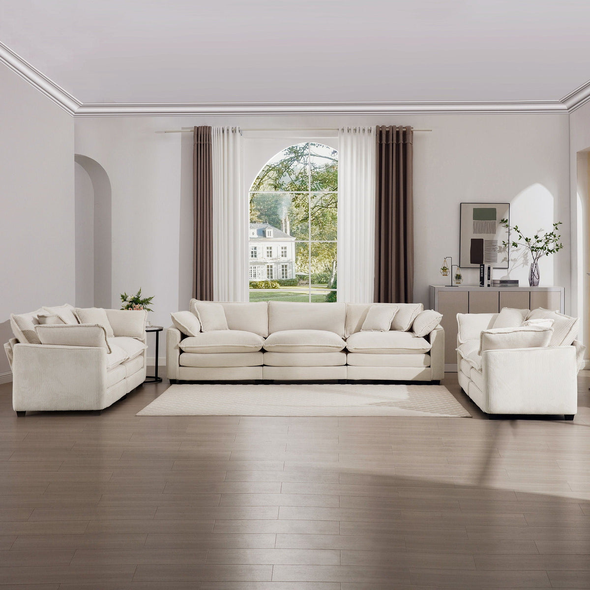 Elegant oversized sectional sofa set cream linen with deep seats 3-piece by HouseOfZazla on Tampa Home & Garden Store