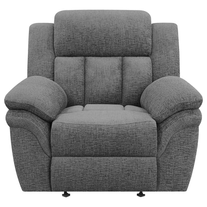 Pannen Glider Recliner by Unique Piece Furniture in grey textured fabric, front view on Tampa Home & Garden Store