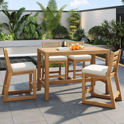 Patio bar set in natural wood with four ergonomic chairs 5-piece outdoor set on Tampa Home & Garden Store