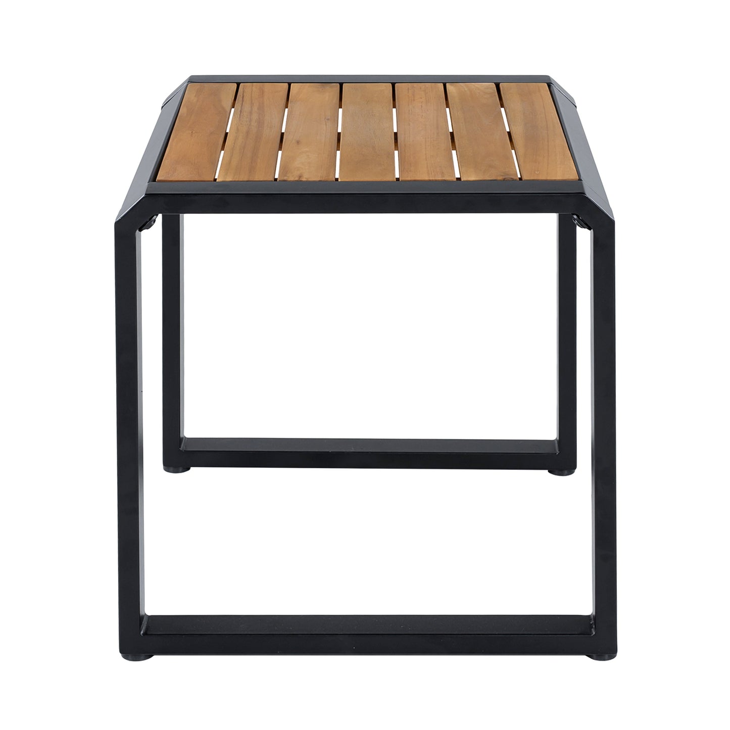 Outdoor Side Table with Black Metal and Wood Top