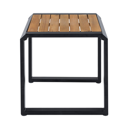 Outdoor Side Table with Black Metal and Wood Top