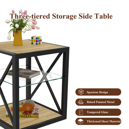 End table three-tier storage with black metal frame and wood top by HouseOfZazla on Tampa Home & Garden Store