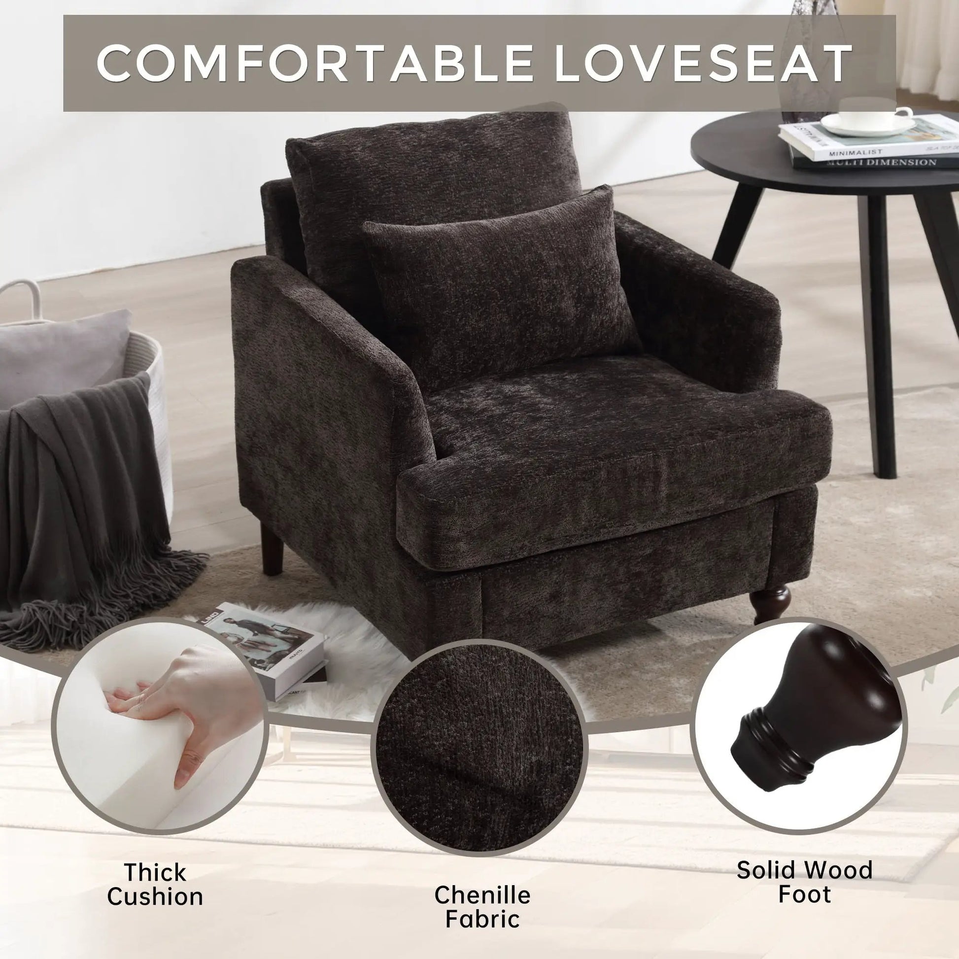 Modern mid-century wood-frame armchair in dark charcoal chenille fabric by Unique Piece Furniture on Tampa Home & Garden Store