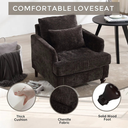 Modern mid-century wood-frame armchair in dark charcoal chenille fabric by Unique Piece Furniture on Tampa Home & Garden Store