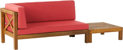 Brava X Back Corner Bench 2-piece w/ Coffee Table red cushions on wood HouseOfZazla on Tampa Home & Garden Store