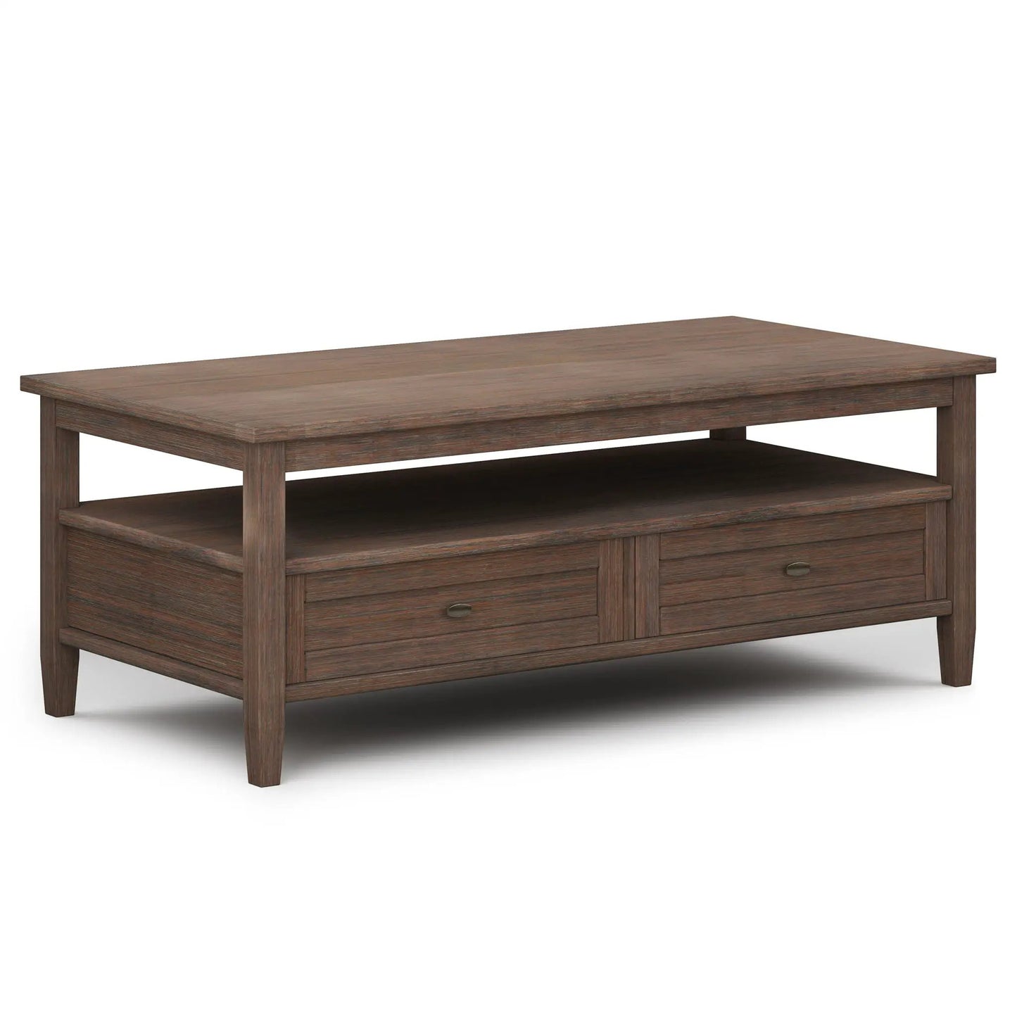 Warm Shaker coffee table in dark brown wood finish with two drawers and lower shelf on Tampa Home & Garden Store