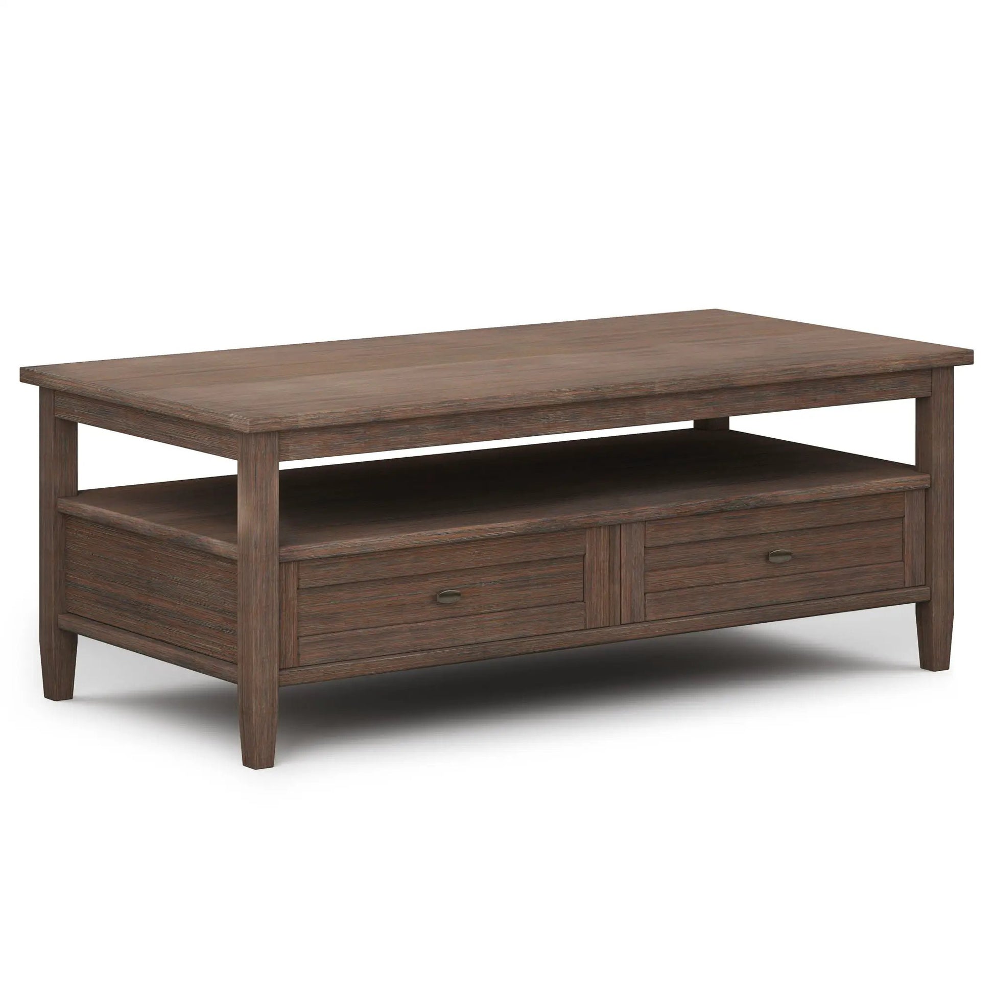 Warm Shaker coffee table in dark brown wood finish with two drawers and lower shelf on Tampa Home & Garden Store