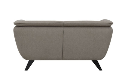 Nayeli Boucle Loveseat by HouseOfZazla, taupe boucle upholstery, stationary loveseat with legs on Tampa Home & Garden Store