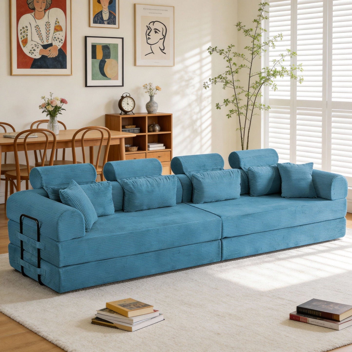 Blue corduroy L-shaped modular sectional sofa by HouseOfZazla with plush cushions on Tampa Home & Garden Store