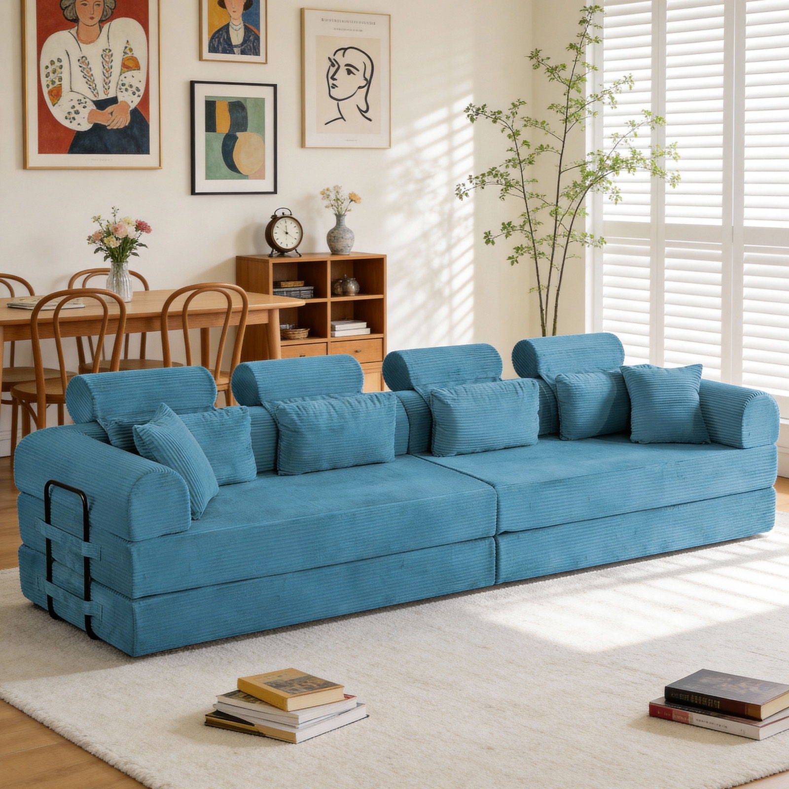 Blue corduroy L-shaped modular sectional sofa by HouseOfZazla with plush cushions on Tampa Home & Garden Store