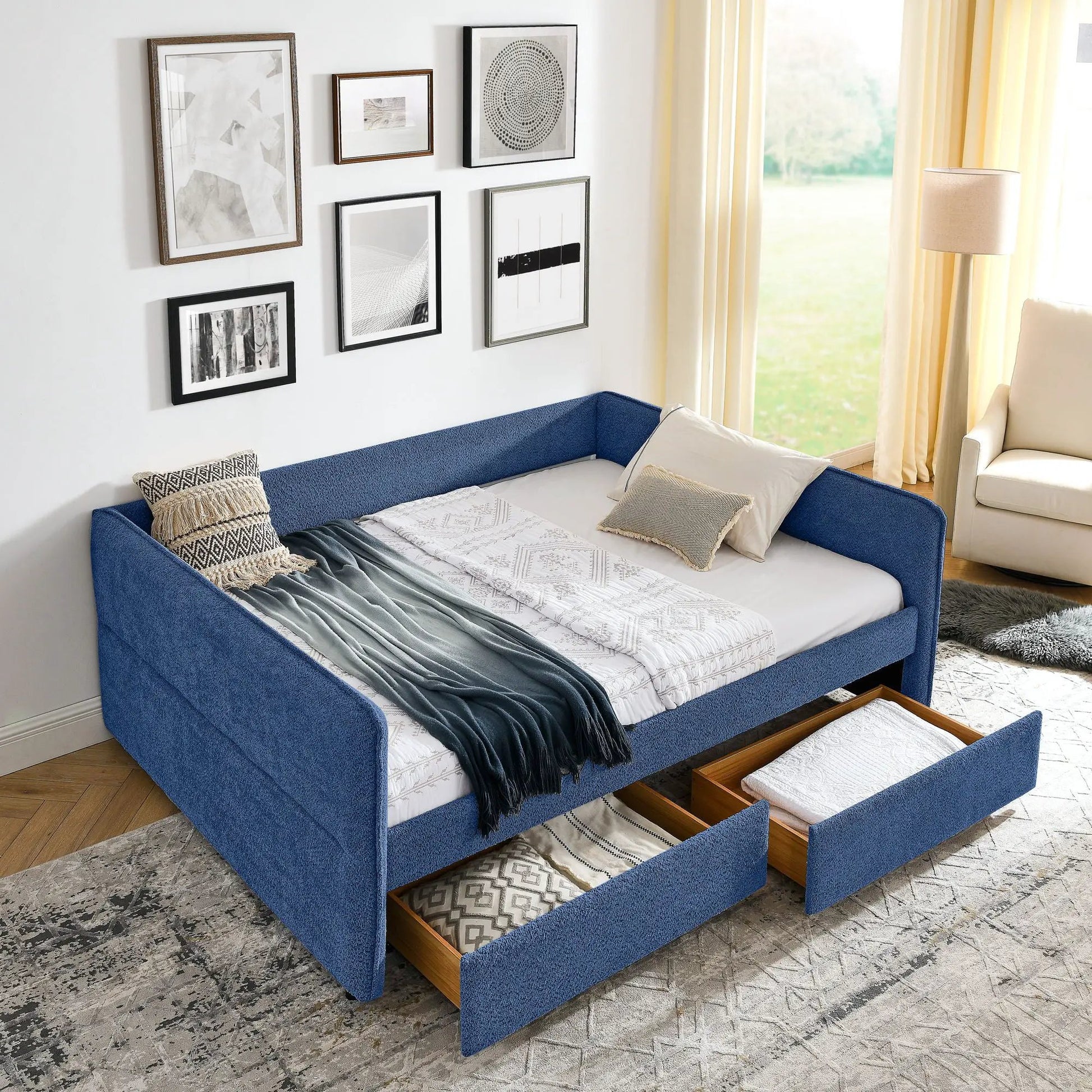 Upholstered Daybed with 2 Drawers blue fabric storage bed by Unique Piece Furniture on Tampa Home & Garden Store