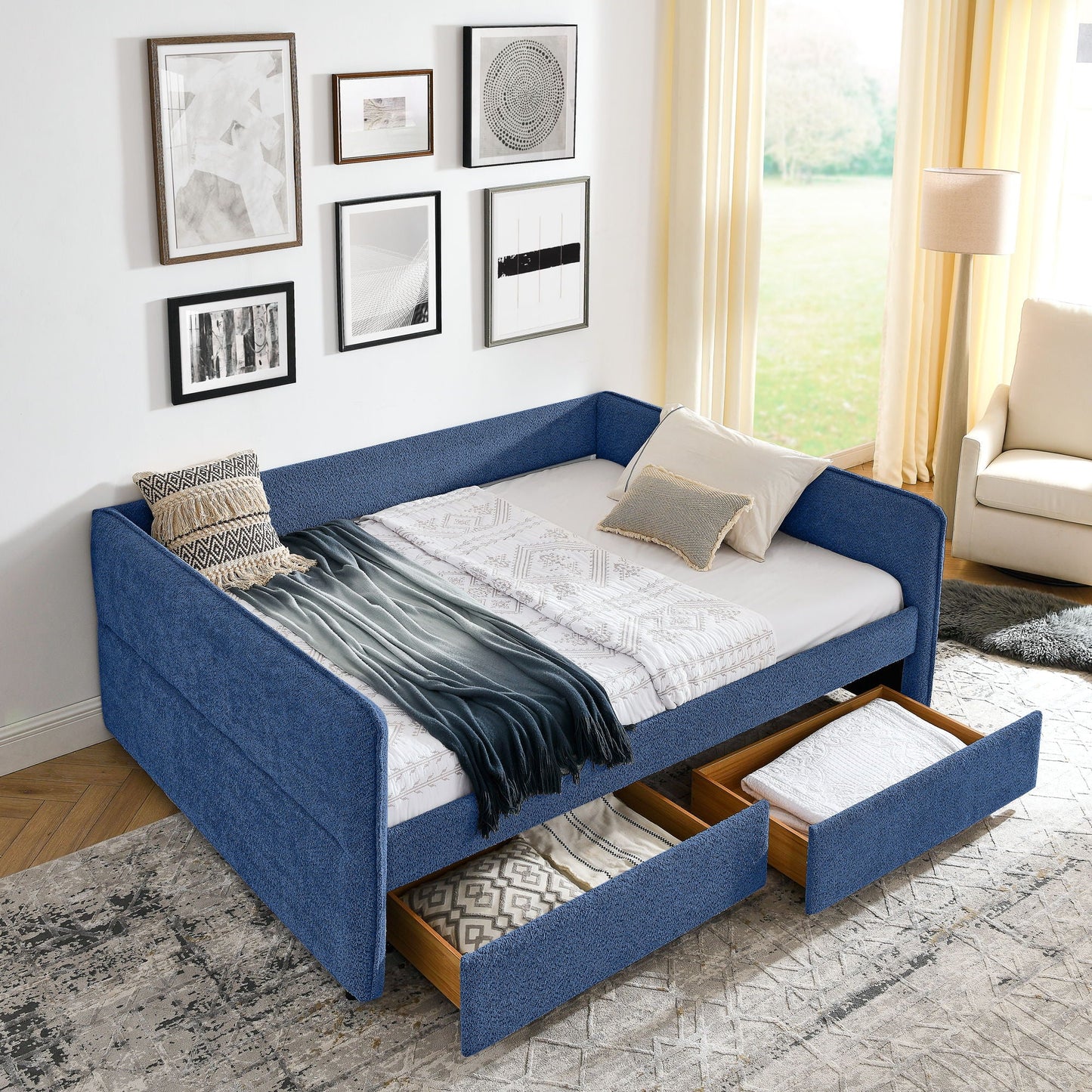 Upholstered Daybed and Two Foam Storage Drawers