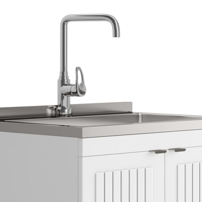 White laundry vanity with stainless steel sink and chrome gooseneck faucet by HouseOfZazla on Tampa Home & Garden Store