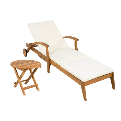 Outdoor Acacia Wood Recliner and Table Set