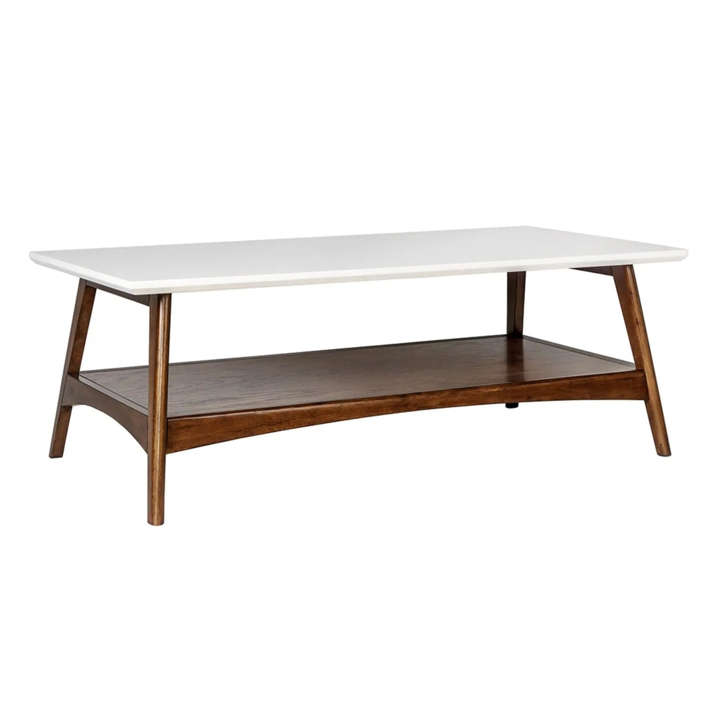 Modern Table With Extra Storage coffee table with white top and dark wood base, angled legs on Tampa Home & Garden Store