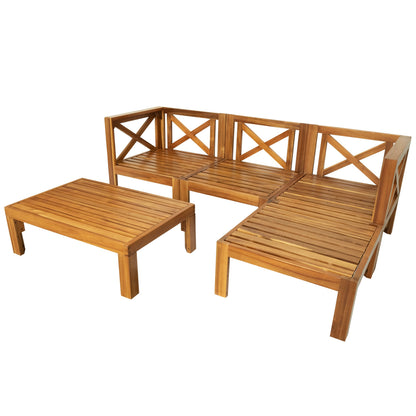 Acacia Wood Outdoor Patio Sectional Sofa Set
