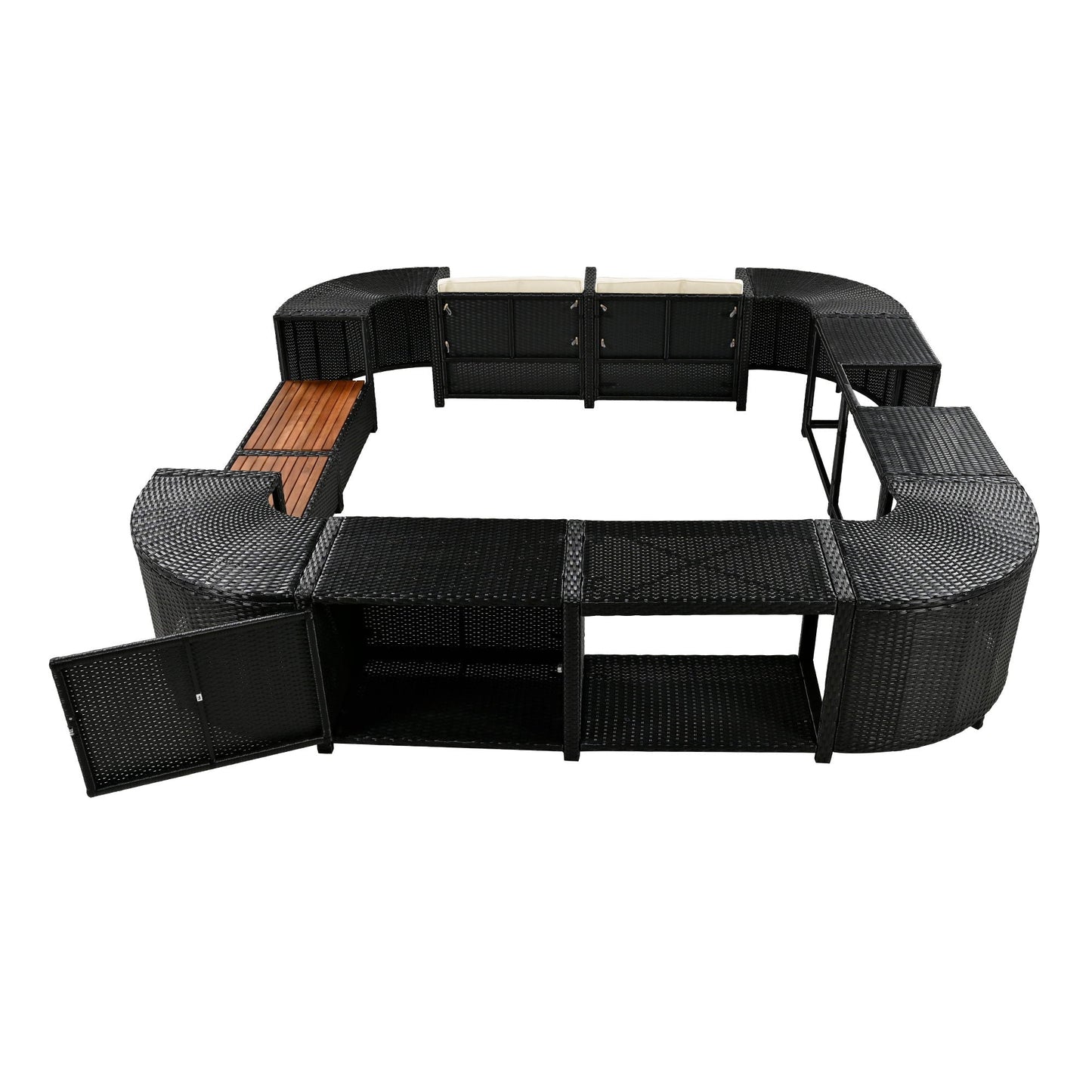 Outdoor Rattan Spa Frame and Modular Storage Seat