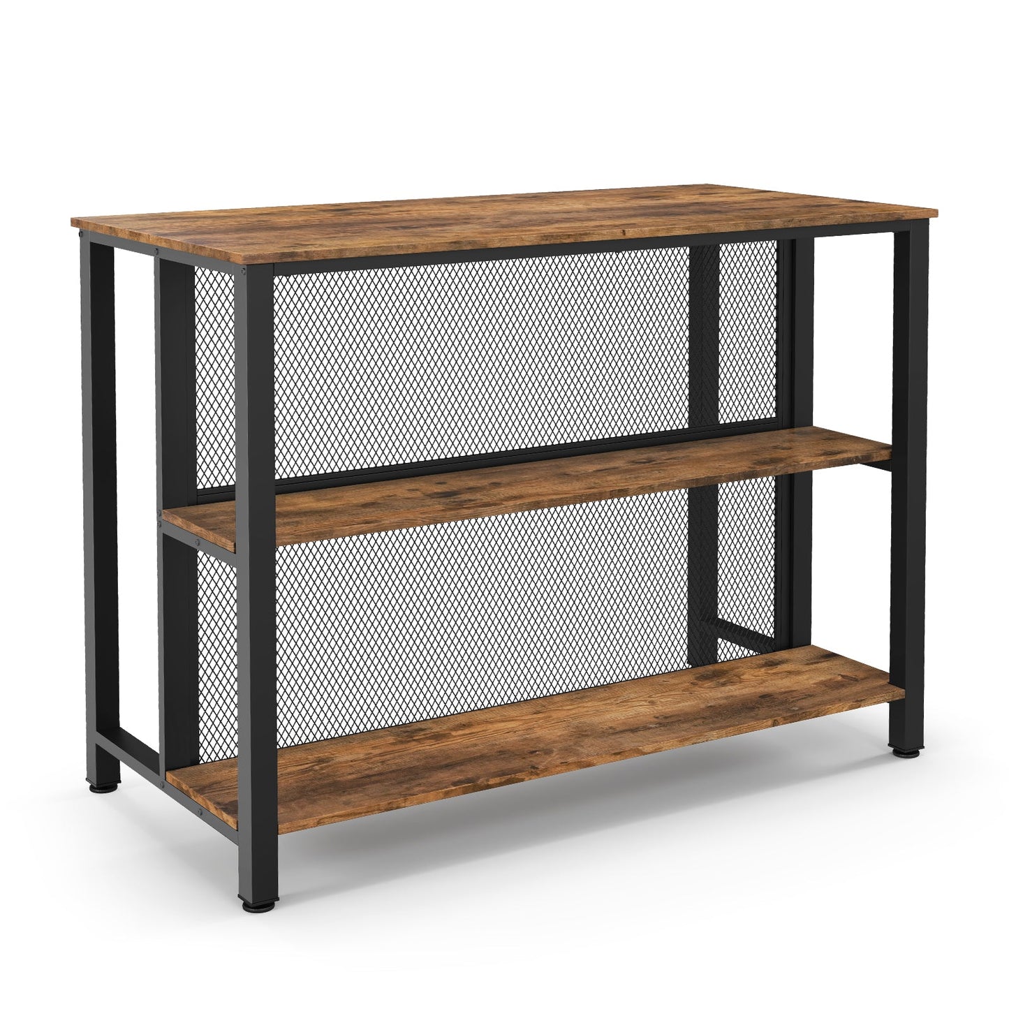 Mesa de bar de 3 niveles de 36 pulgadas con almacenamiento, estructura de metal y almohadillas ajustables para los pies para comedor - Gris