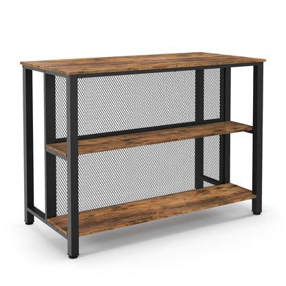 Mesa de bar de 3 niveles de 36 pulgadas con almacenamiento, estructura de metal y almohadillas ajustables para los pies para comedor - Gris