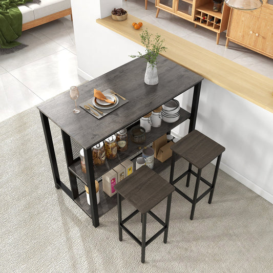 36 Inch 3-Tier Bar Table with Storage Metal Frame Adjustable Foot Pads for Dining Room-Gray - Tampa Home & Garden Store