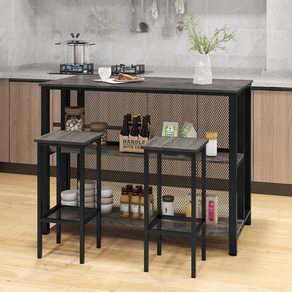 Mesa de bar de 3 niveles de 36 pulgadas con almacenamiento, estructura de metal y almohadillas ajustables para los pies para comedor - Gris