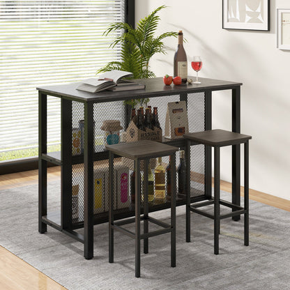 Mesa de bar de 3 niveles de 36 pulgadas con almacenamiento, estructura de metal y almohadillas ajustables para los pies para comedor - Gris